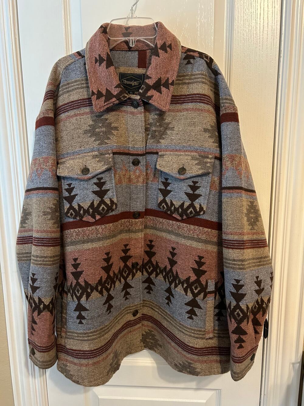 Threadgrit Ladies "Thelma" Full Snap Shacket Aztec Print XL